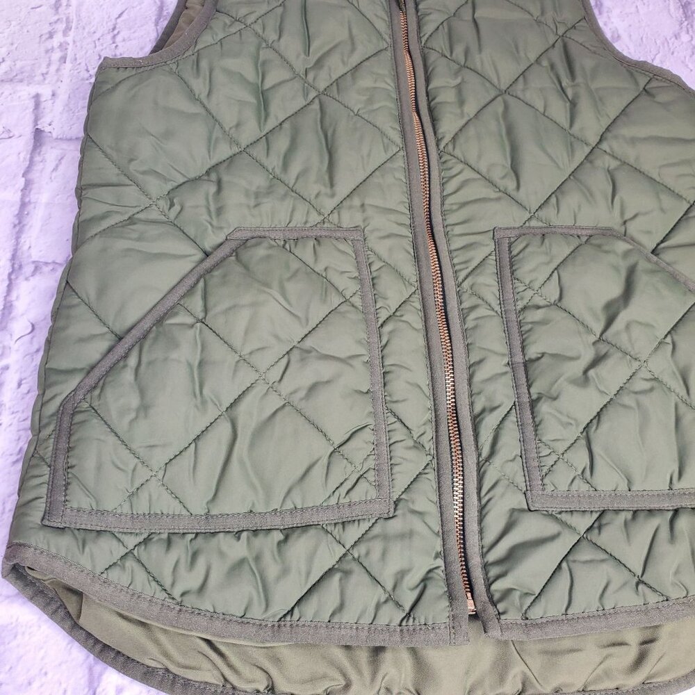 J. Crew Mercantile Womens Quilted Puffer Vest Sz XS Olive Green Full Zip VGC - Picture 4 of 10